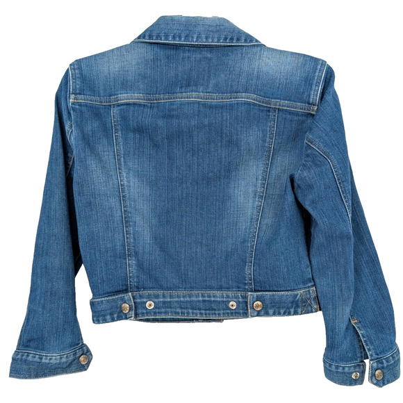 VTG Y2K Guess Jeans Pleated Snap Front Logo Crop Denim Trucker Western Jacket M - Picture 2 of 10